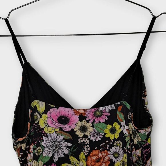 AFRM Dress Sz Large Midi Strappy V Neck Black Stretch Mesh Floral Print Bodycon - Picture 4 of 6